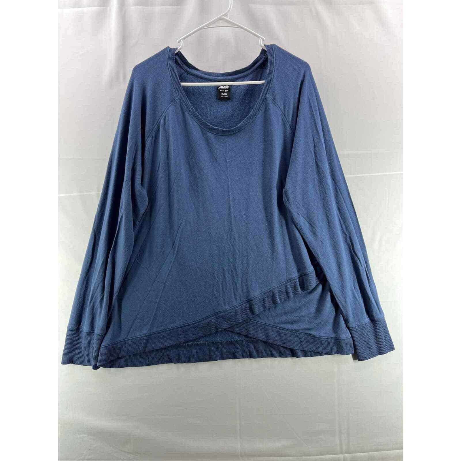 Avia Women Top Xxxl Blue Long Sleeve Scoop Neck Criss Cross Hem Stretch Athletic